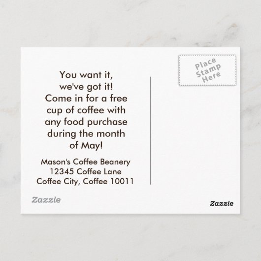 コーヒー豆写真カスタムカフェショップマーケティング ポストカード (裏面)