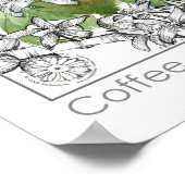 コーヒー豆植物枝ハーブイラストレーション ポスター (角)