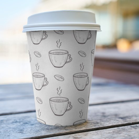 コーヒー豆&カップのコーヒークリーン黒&白 紙コップ