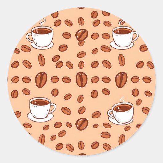 コーヒー豆 カップ あったかパターン ラウンドシール (正面)