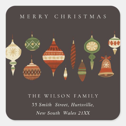 コーヒー赤い緑の星チャーストマのオーナメントアドレス スクエアシール (正面)