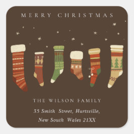 コーヒー赤い緑の星チャーストマのストッキングアドレス スクエアシール