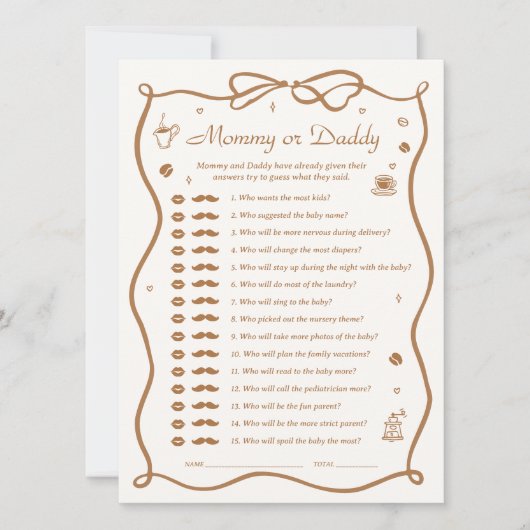 コーヒー赤ちゃんシャワー推測誰のゲームカード 招待状 (正面)