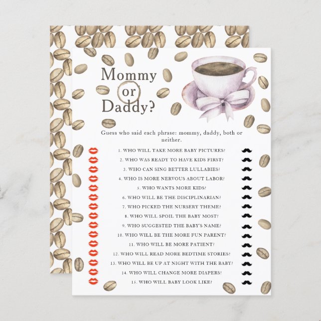 コーヒー赤ちゃんシャワー – ママまたはパパのゲーム (正面/裏面)