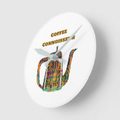 コーヒー通のための花柄コーヒーポット ラウンド壁時計 (傾斜)