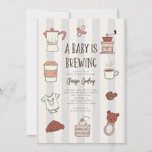 コーヒー醸造ブルーベビーシャワー招待状 招待状 (正面)