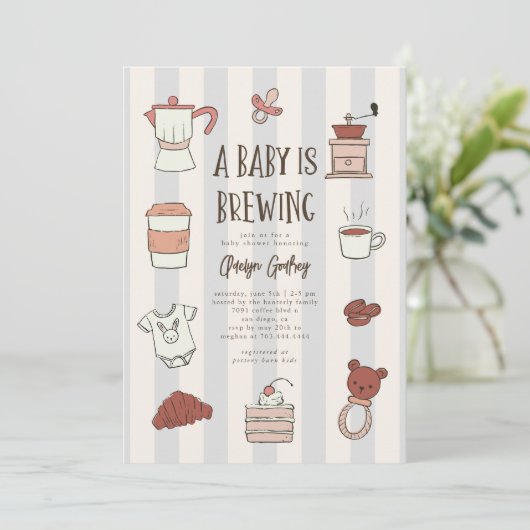コーヒー醸造ブルーベビーシャワー招待状 招待状 (スタンド正面)