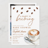 コーヒー醸造ベビーシャワー写真QRコード 招待状 (正面/裏面)