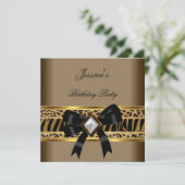コーヒー金ゴールドブラックヒョウzebra誕生日パーティー 招待状 (スタンド正面)
