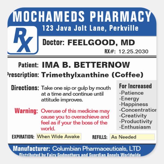 コーヒー長方形ステッカーの処方箋 スクエアシール (正面)