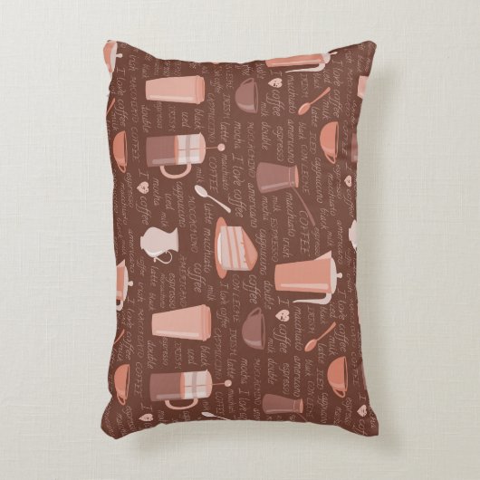コーヒー関連の要素が付いているパターン アクセントクッション (正面(垂直))