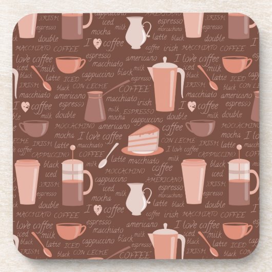 コーヒー関連の要素が付いているパターン コースター (正面)