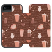 コーヒー関連の要素が付いているパターン INCIPIO iPhoneウォレットケース (フォリオ Open)