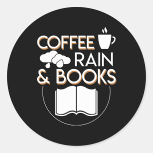 コーヒー雨と本のおもしろいことわざシャツ ラウンドシール