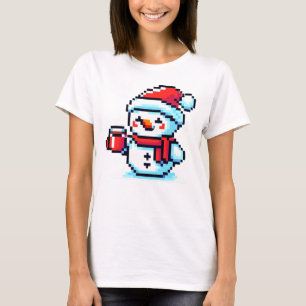 コーヒー雪だるま – 居心地の良いピクセルアートクリスマスデザイン Tシャツ