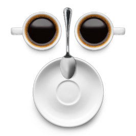 コーヒー顔コーヒー2杯ソーサーとスプーン Tシャツ