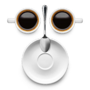 コーヒー顔コーヒー2杯ソーサーとスプーン Tシャツ