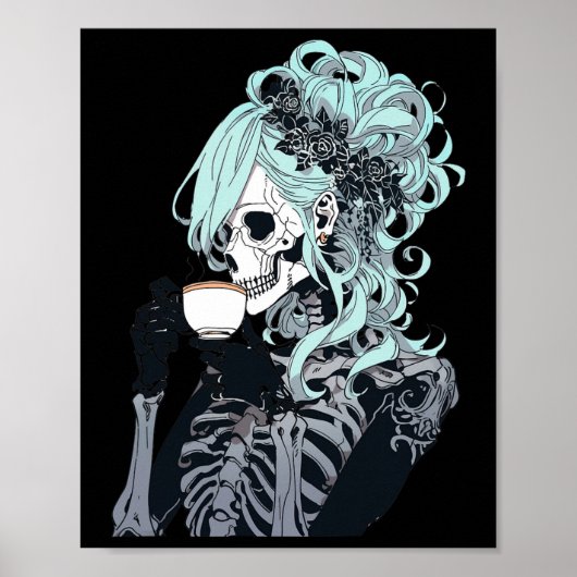 コーヒー飲みスケルトン乱雑Bunハロウィーンコスト ポスター (正面)
