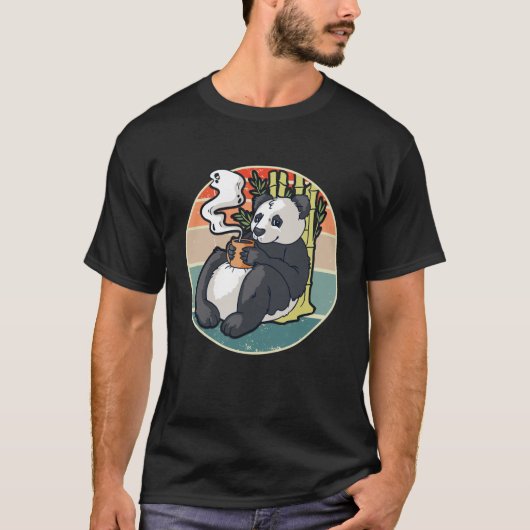 コーヒー飲みパンダ Tシャツ (正面)