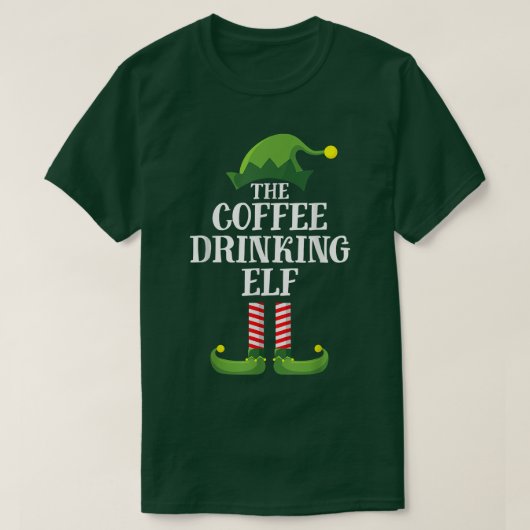 コーヒー飲み小妖精や小人マッチングファミリーグループクリスマ Tシャツ (デザイン正面)