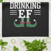 コーヒー飲み小妖精や小人家族の一致するクリスマス キッチンタオル (折り畳み)