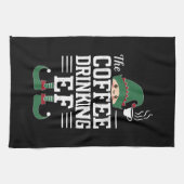 コーヒー飲み小妖精や小人家族の一致するクリスマス キッチンタオル (横)