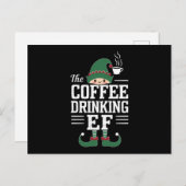 コーヒー飲み小妖精や小人家族の一致するクリスマス シーズンポストカード (正面/裏面)