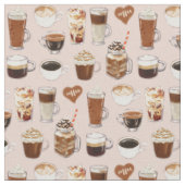 コーヒー飲み物およびデザートパターン ファブリック (クローズアップ)