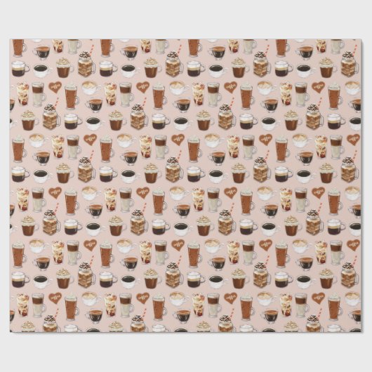 コーヒー飲み物およびデザートパターン ラッピングペーパー (フラット)