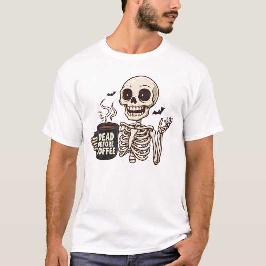 コーヒー飲むまで死ねないスケルトン Tシャツ (正面)