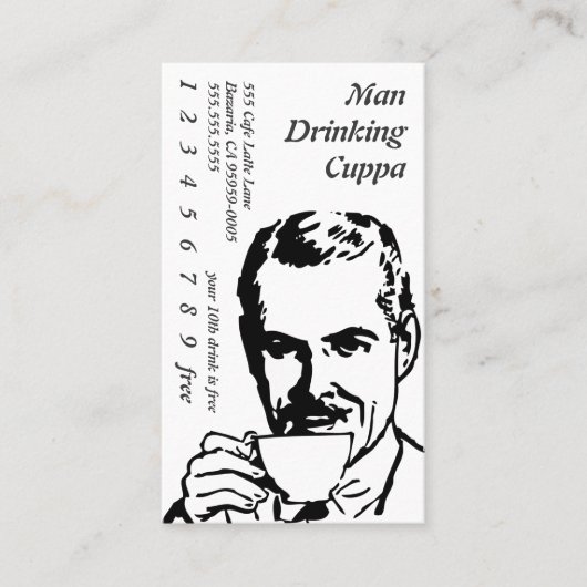 コーヒー飲む線画の朝Cuppa ロイヤリティカード (正面)