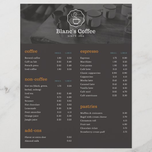 コーヒー飲料リスト (裏面)