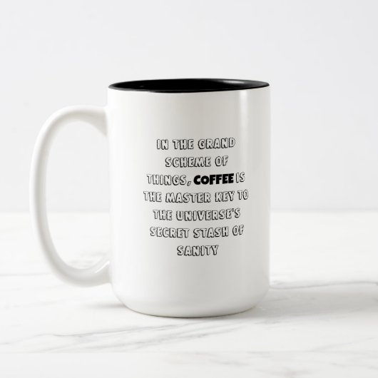 コーヒー魅力的哲学ユーモア ツートーンマグカップ (左)
