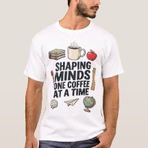コーヒー1杯で心を育てる先生Tシャツ
