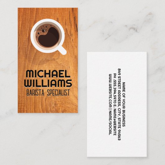 コーヒー1杯 |木製テーブル 名刺 (正面/裏面)