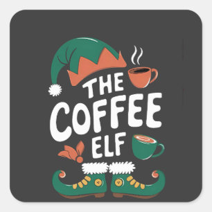 コーヒー エルフ クリスマス おもしろ カフェイン Xmas 愛好者 スクエアシール