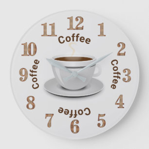 コーヒー·オクロック、コーヒー·カップ、文字 ラージ壁時計