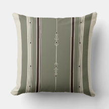 コーヒー&オリーブストライプ装飾用クッション