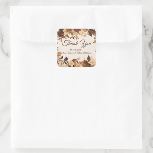 コーヒー&クリーム秋のフローラテーマ結婚式の招待 スクエアシール (バッグ)
