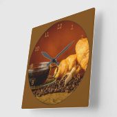 コーヒー&クロワッサン スクエア壁時計 (傾斜)