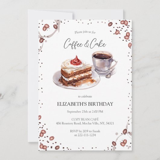 コーヒー&ケーキ誕生日招待状 招待状 (正面)