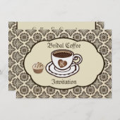 コーヒー&ケーキ、ダマスクブライダルシャワーの招待 招待状 (正面/裏面)