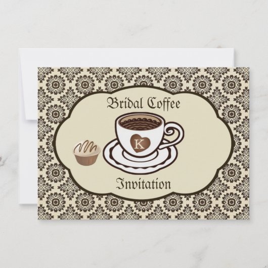 コーヒー&ケーキ、ダマスクブライダルシャワーの招待 招待状 (正面)