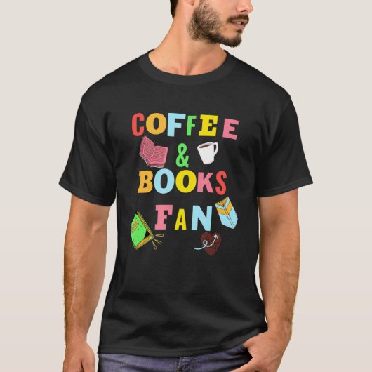 コーヒー - コーヒーを飲んで本を読む 本 Tシャツ (正面)