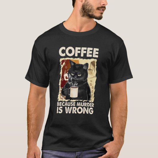 コーヒー コーヒー かわいい猫 Vネック Tシャツ (正面)