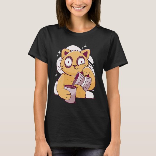 コーヒー コーヒー 眠れる 猫 3 Tシャツ (正面)