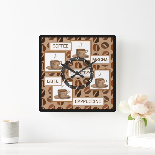 コーヒー スクエア壁時計 (ホーム)