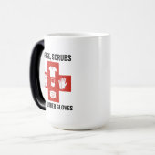 コーヒー、スクラブ、ゴム手袋のマグ モーフィングマグカップ (正面左)