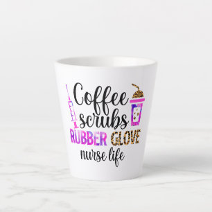 コーヒー、スクラブ、ゴム手袋 – ナースライフ引用文 カフェラテマグ