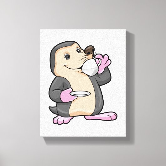 コーヒー&ソーサー入りモグラ キャンバスプリント (正面)